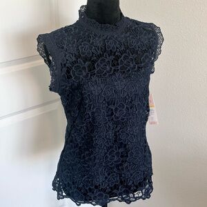 NWT - Nanette Lepore Dark Navy Floral Lace Top